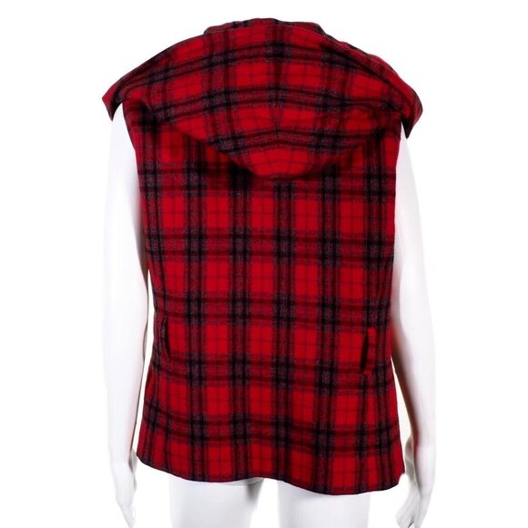 Chulo Pony Womens Large Vest Wool Blend Plaid Red Black Hooded Vintage Shawl Col - Picture 4 of 10